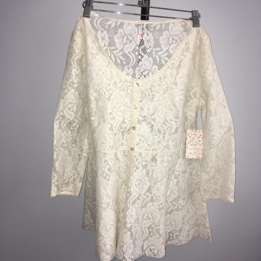 Free People Beige Lace Floral Pattern Dress